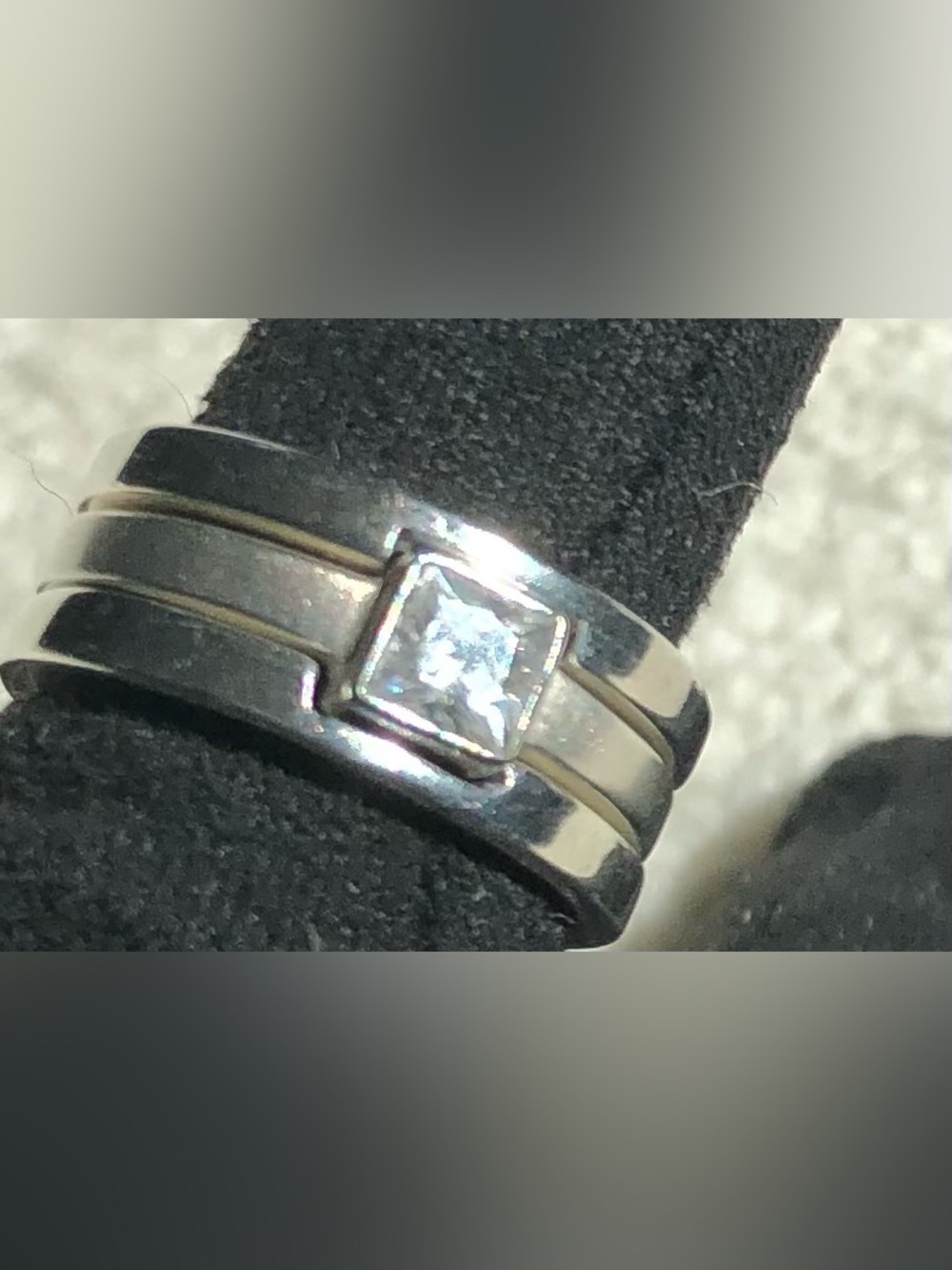 Sterling Silver Stackable Ring with Square Cubic Zirconia - Size 6